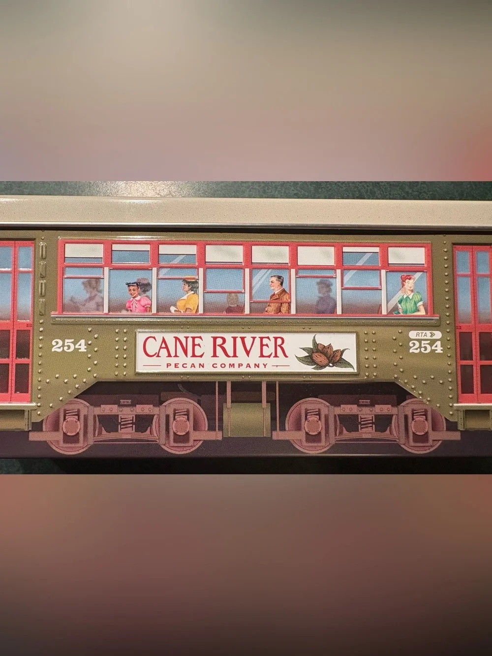 Vintage Louisiana Cane River Pecan Company St. Charles Streetcar Tin Empty Box